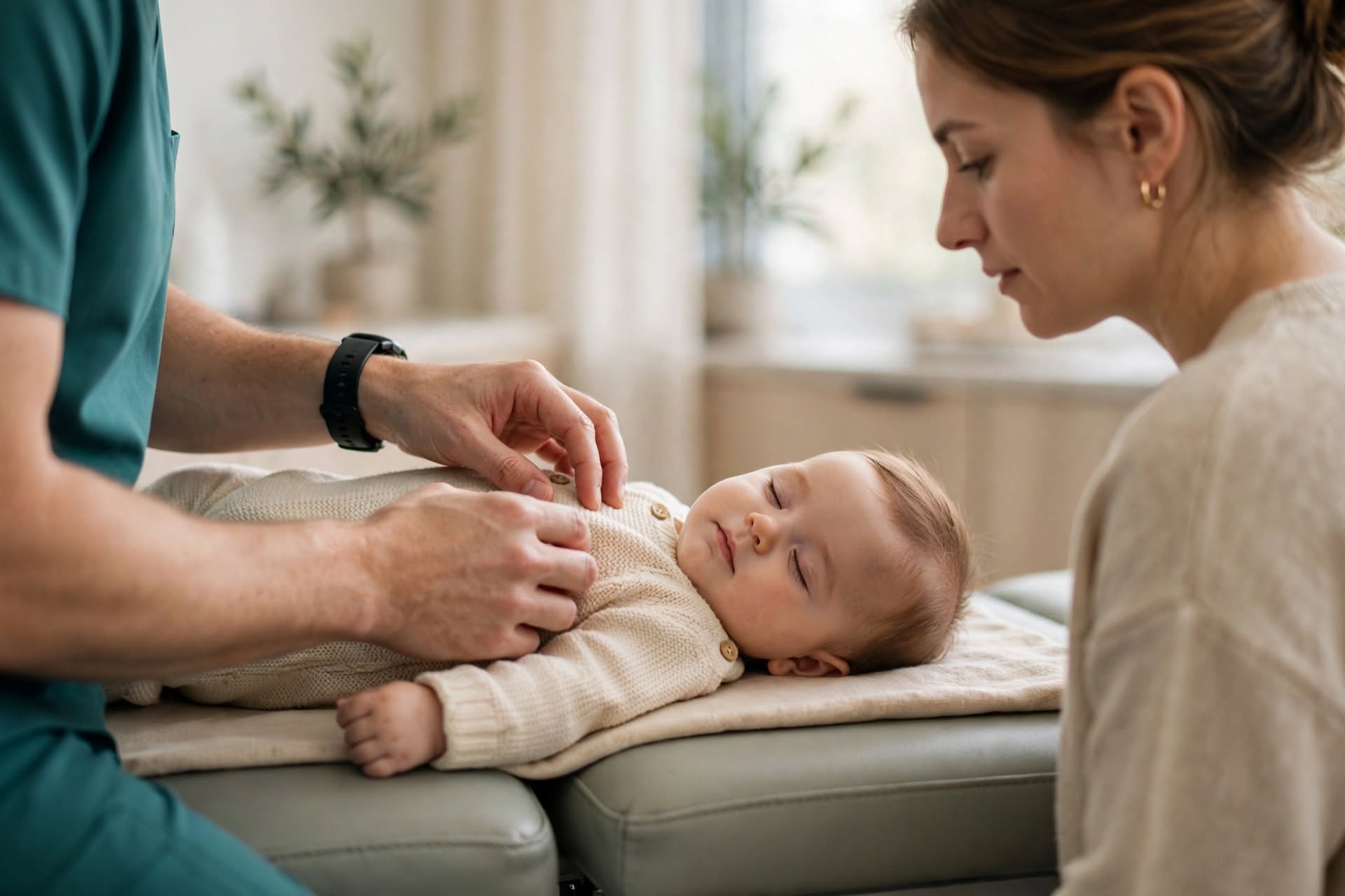 Infant chiropractic first visit in Kitchener with a parent present